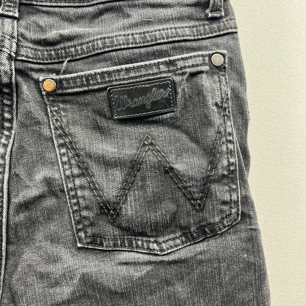 Wrangler Retro Jeans Womens 20 Black Denim Stretch Distressed Slim Straight Leg